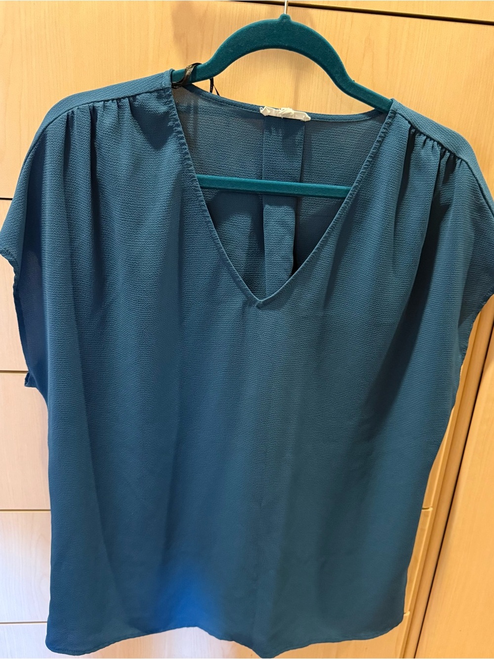 Pleione Teal V-Neck Short Sleeve Blouse